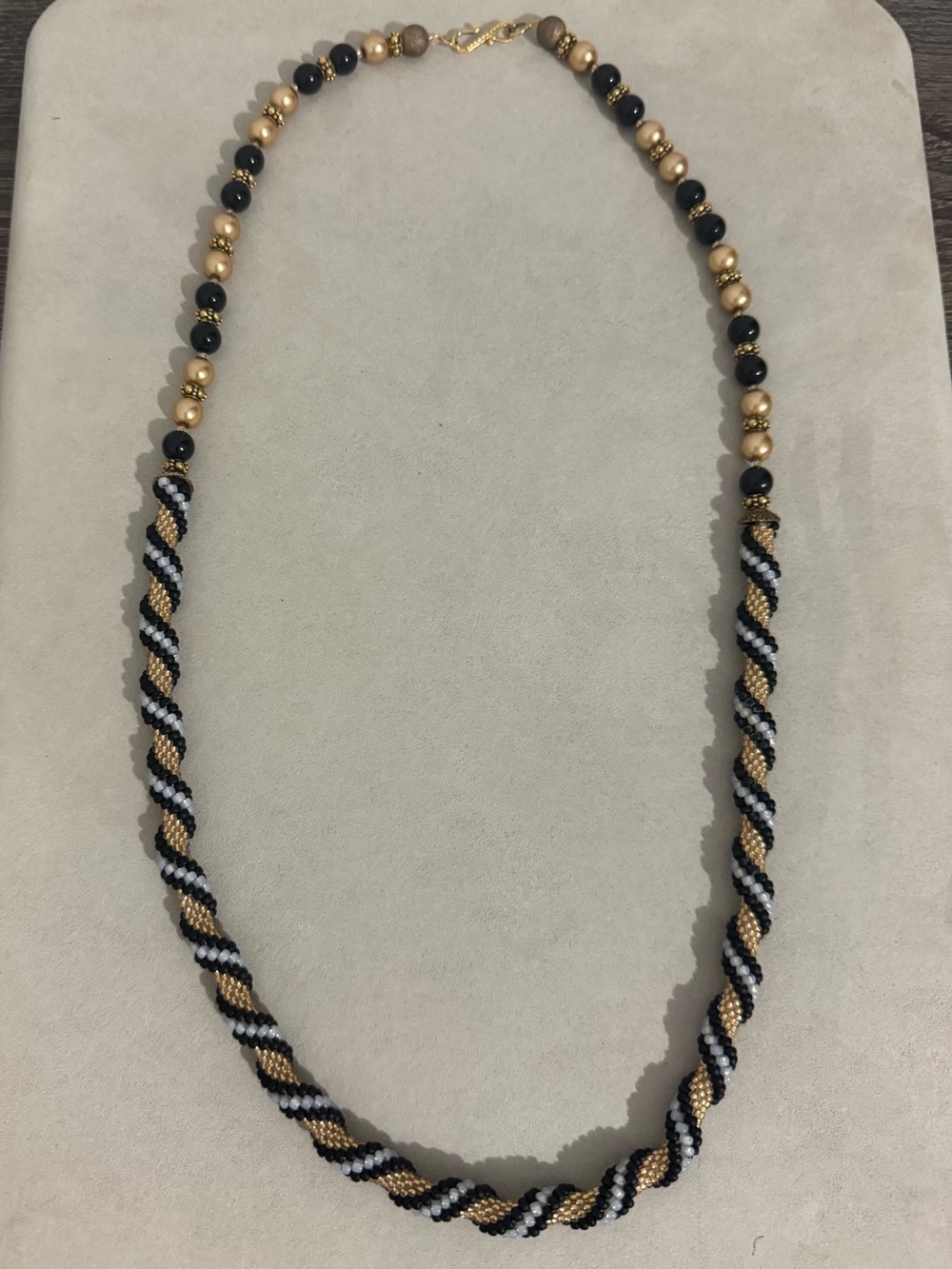 Vintage 925 Gold & Black Beaded Spiral Necklace